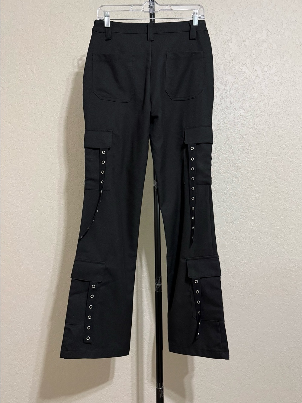 Hot Topic Black Flared Cargo Pants with Grommet Straps - Picture 7 of 10